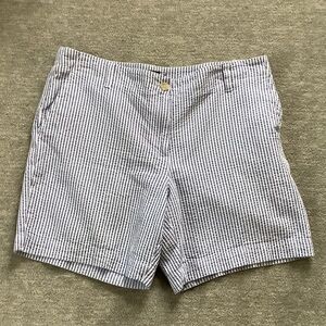 Talbots Light Blue and White Striped Relaxed Chino Seersucker Shorts Sz. 12